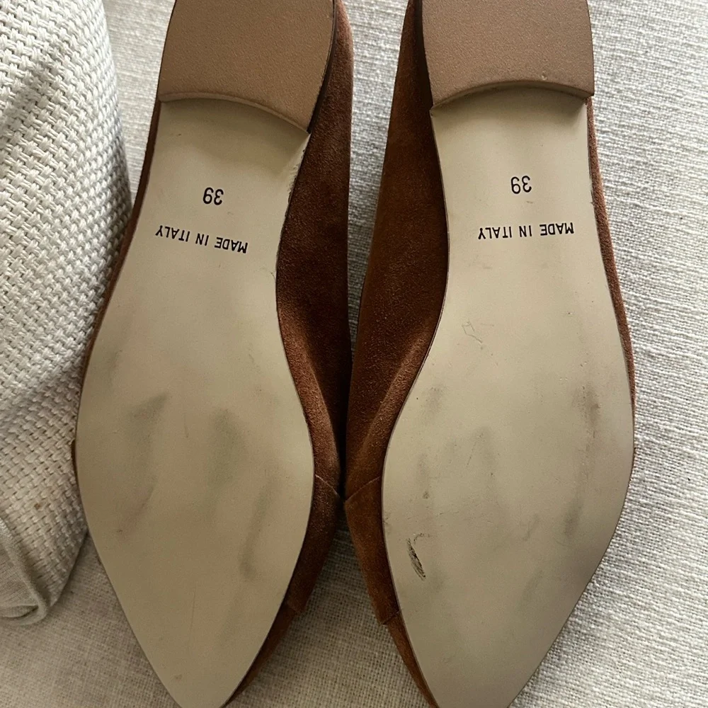 Le Matin Italian Brown Suede Flats with Oversized Tortoise Buckle – Size 8 - Picture 3 of 4